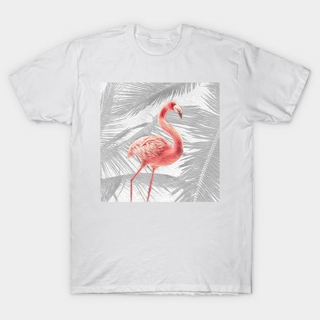 Grey + Pink Tropical Flamingo T-Shirt by peachesinthewild